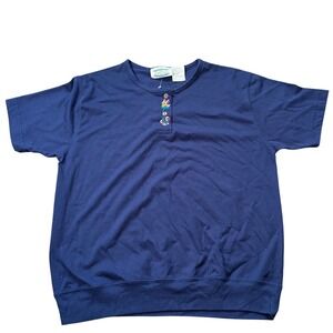 Separate Issue Vintage Navy Blue Floral Embroidered Henley Sweatshirt Medium